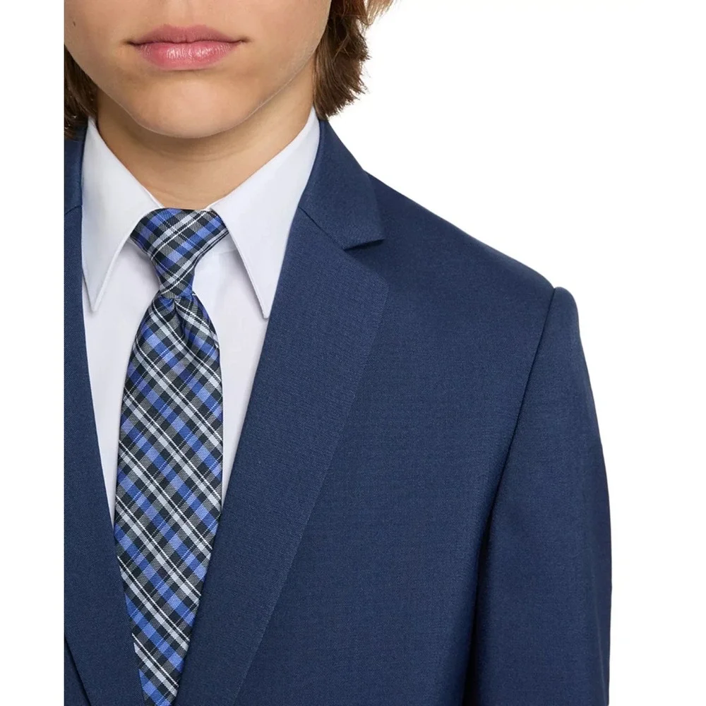 Haggar Big Boys 4 Piece Suit Set Pants Jacket -‎ Navy / White Size 12